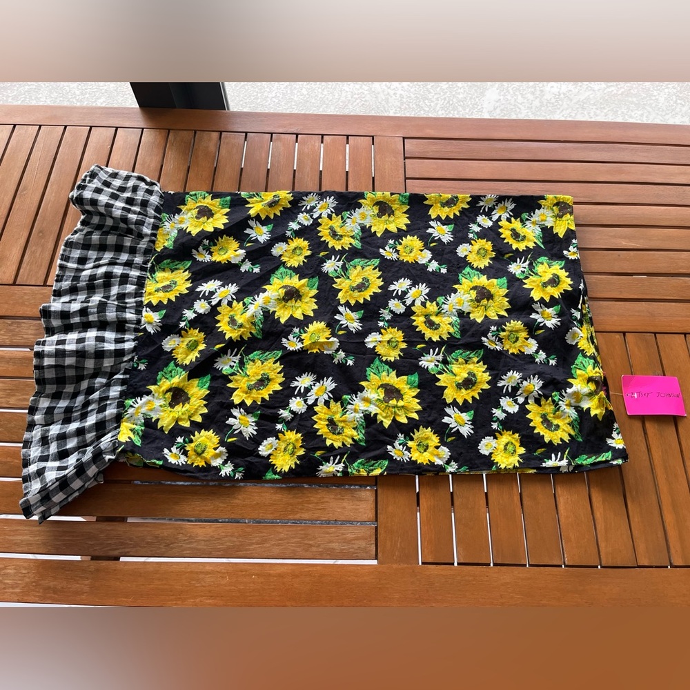 Betsey Johnson Sunflower Buffalo Check Gingham Oversize Scarf Wrap Vintage 90s
